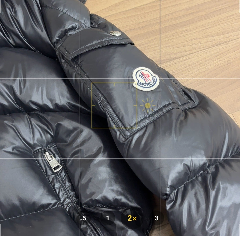 Moncler Maya Long Down Jacket with Arm Logo