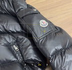 Moncler Maya Long Down Jacket with Arm Logo