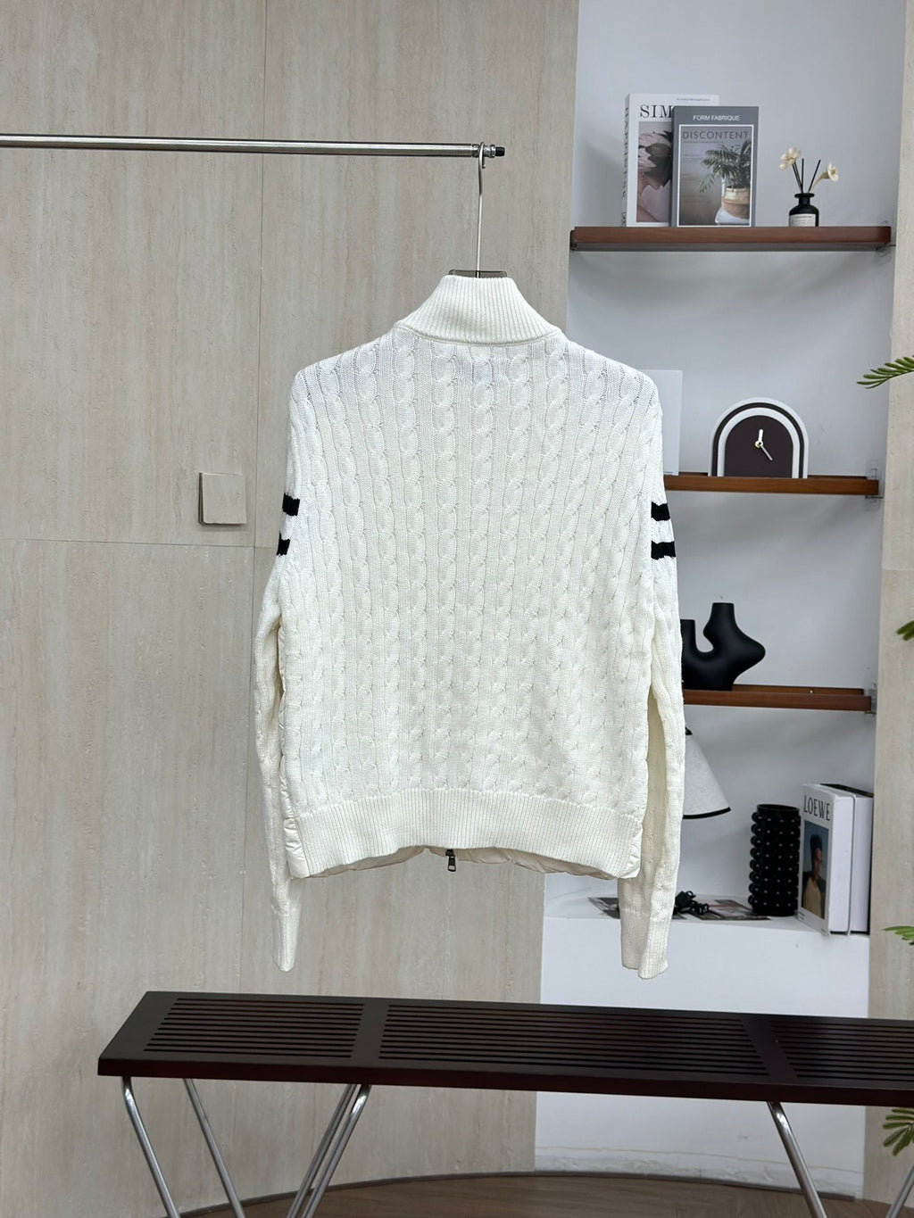 Moncler Stand Collar Down Jacket with Knitted Sleeves