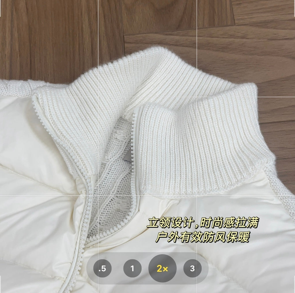 Moncler Stand Collar Down Jacket with Knitted Sleeves