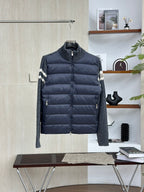 Moncler Stand Collar Down Jacket with Knitted Sleeves