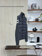 Moncler Stand Collar Down Jacket with Knitted Sleeves