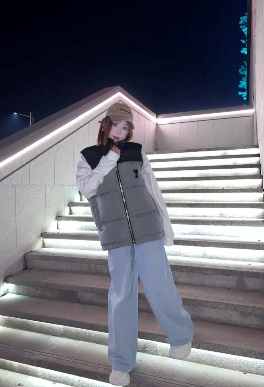 Ami Paris Heart Colorblock Down Vest Black