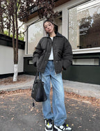 Miu Miu Iron-print Leather Lapel White Goose Down Jacket