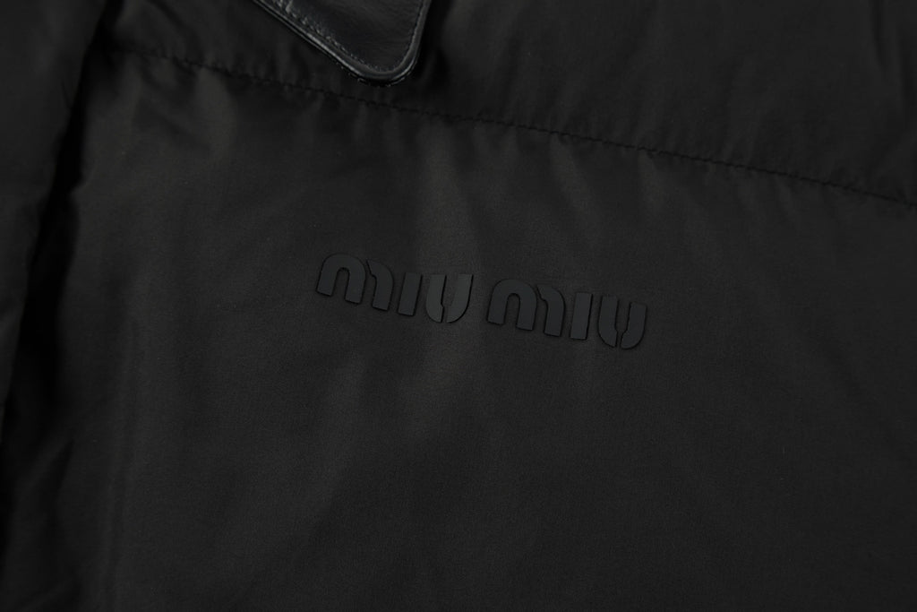 Miu Miu Iron-print Leather Lapel White Goose Down Jacket