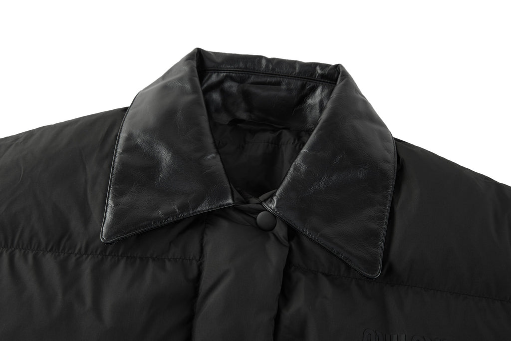 Miu Miu Iron-print Leather Lapel White Goose Down Jacket