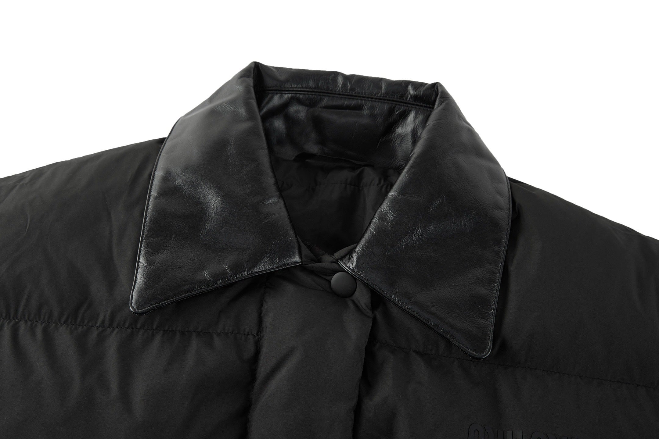 Miu Miu Iron-print Leather Lapel White Goose Down Jacket