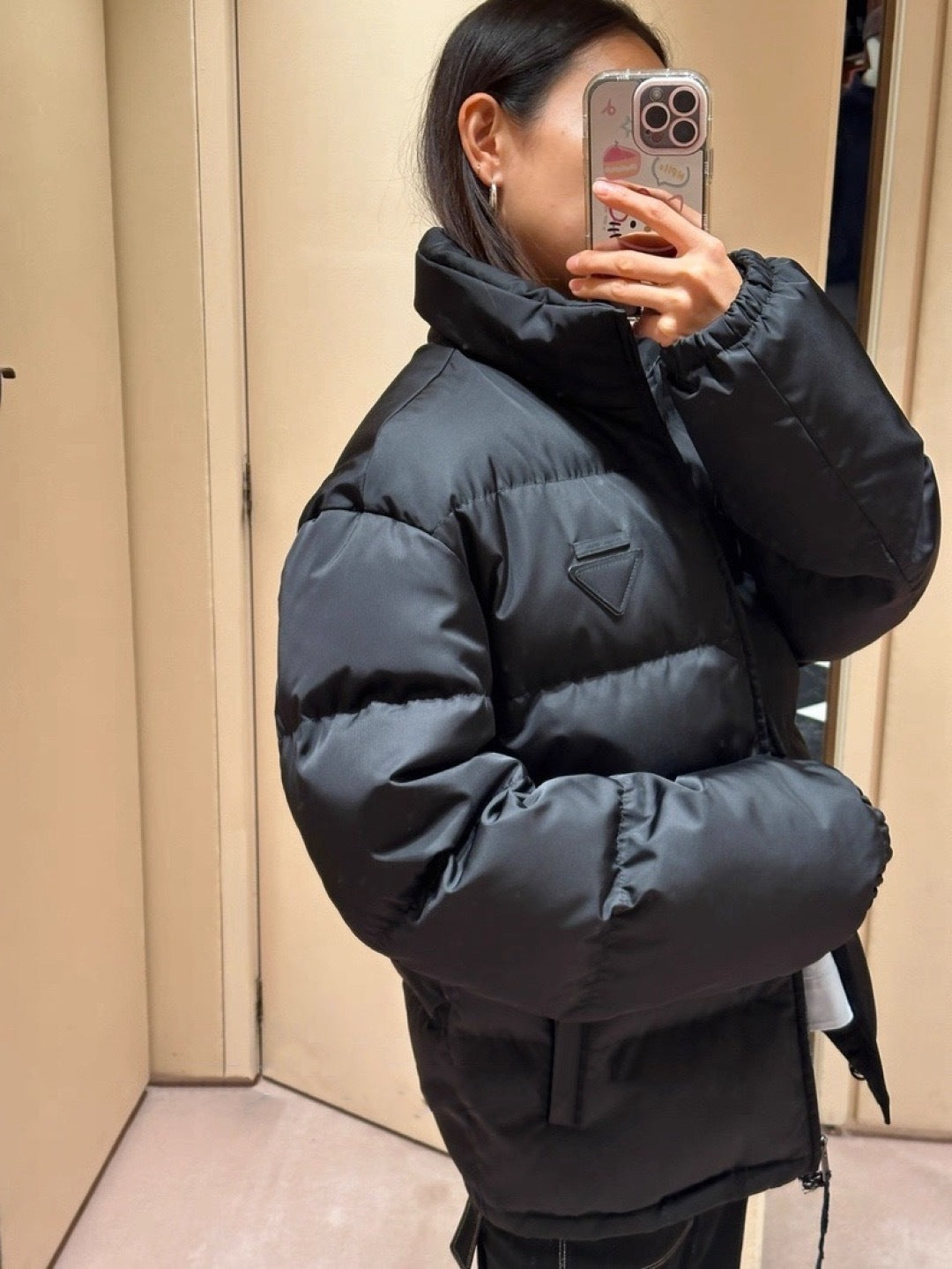 Prada Stand Collar Solid Color Zipper Long Sleeve Down Jacket