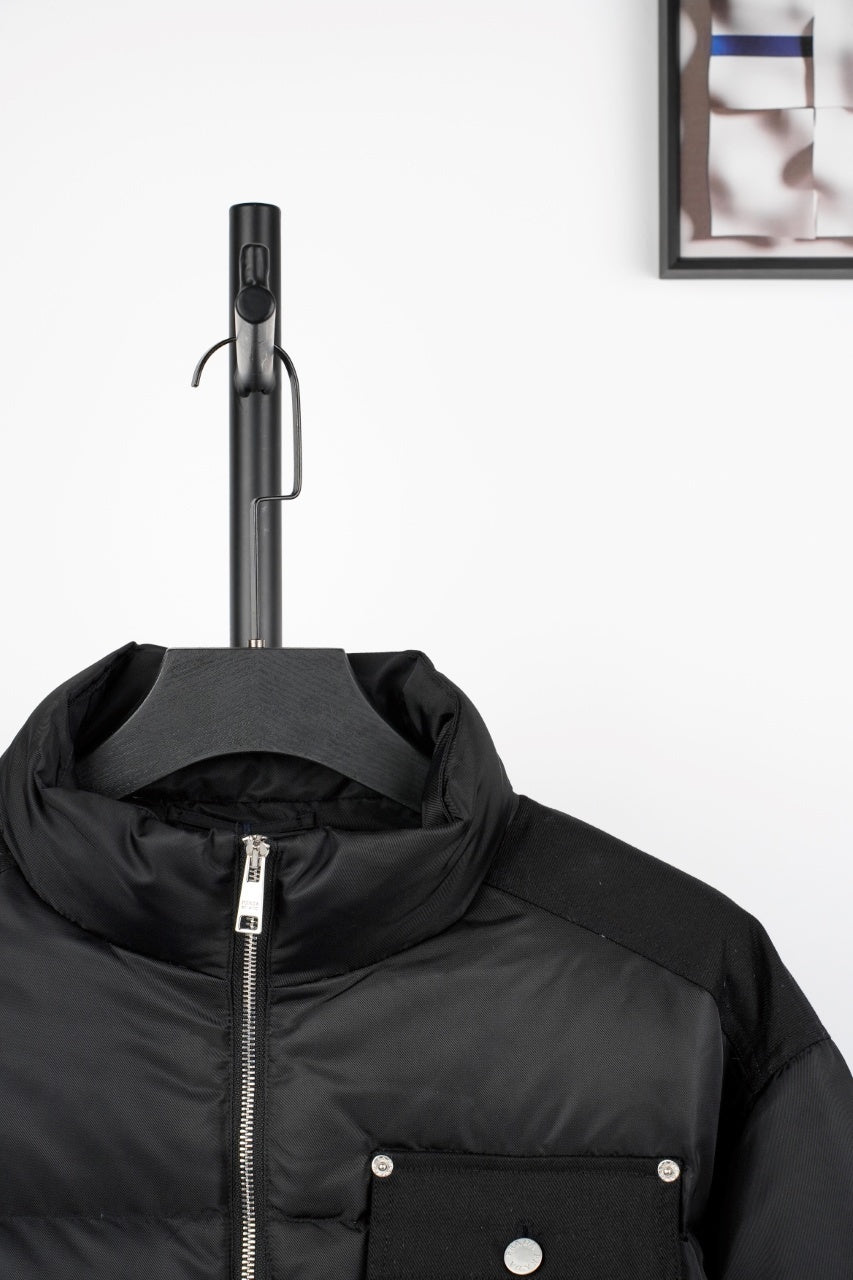 Prada Nylon Spliced Denim Down Jacket