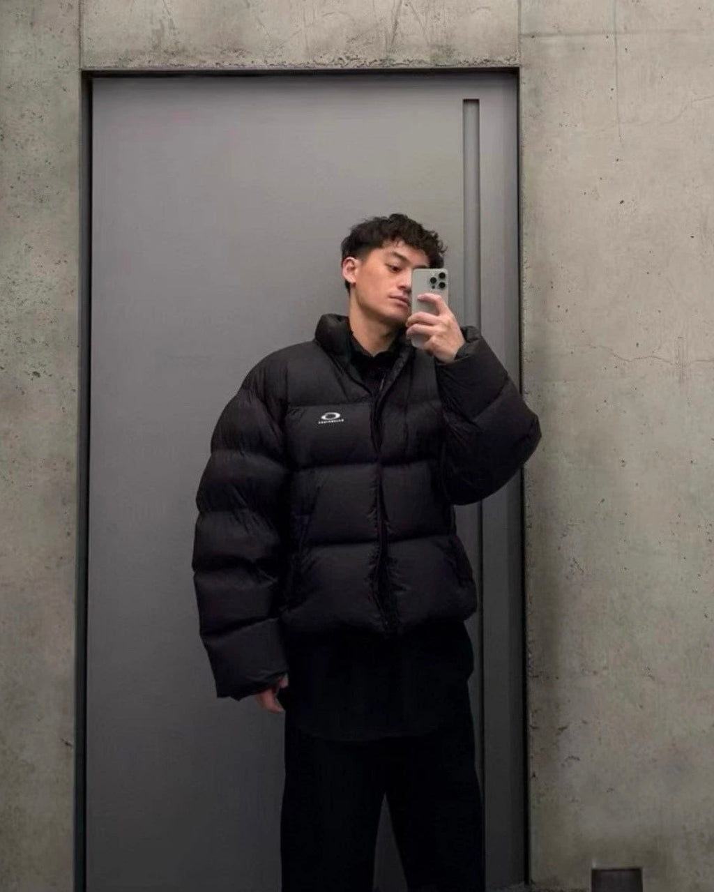 Balenciaga Short Puffer Jacket with Circular Embroidery