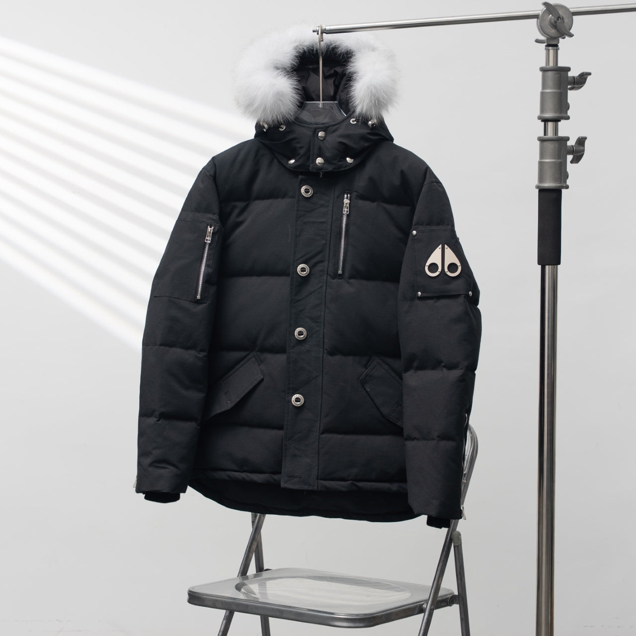 Moose Knuckles Scissors 2006 Style Hooded Down Jacket with Fur Collar