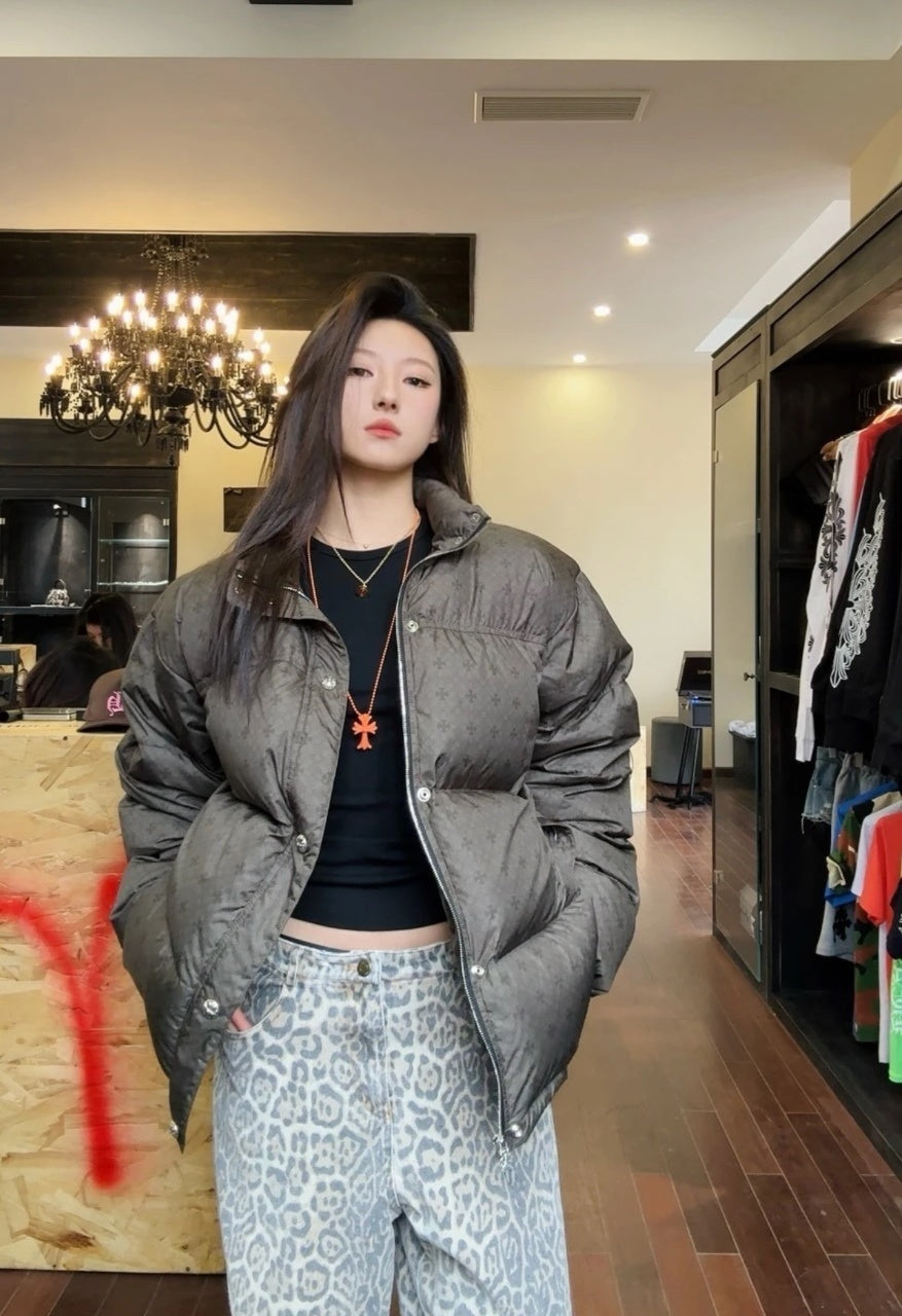 Chrome Hearts Military Green All-over Print Down Jacket