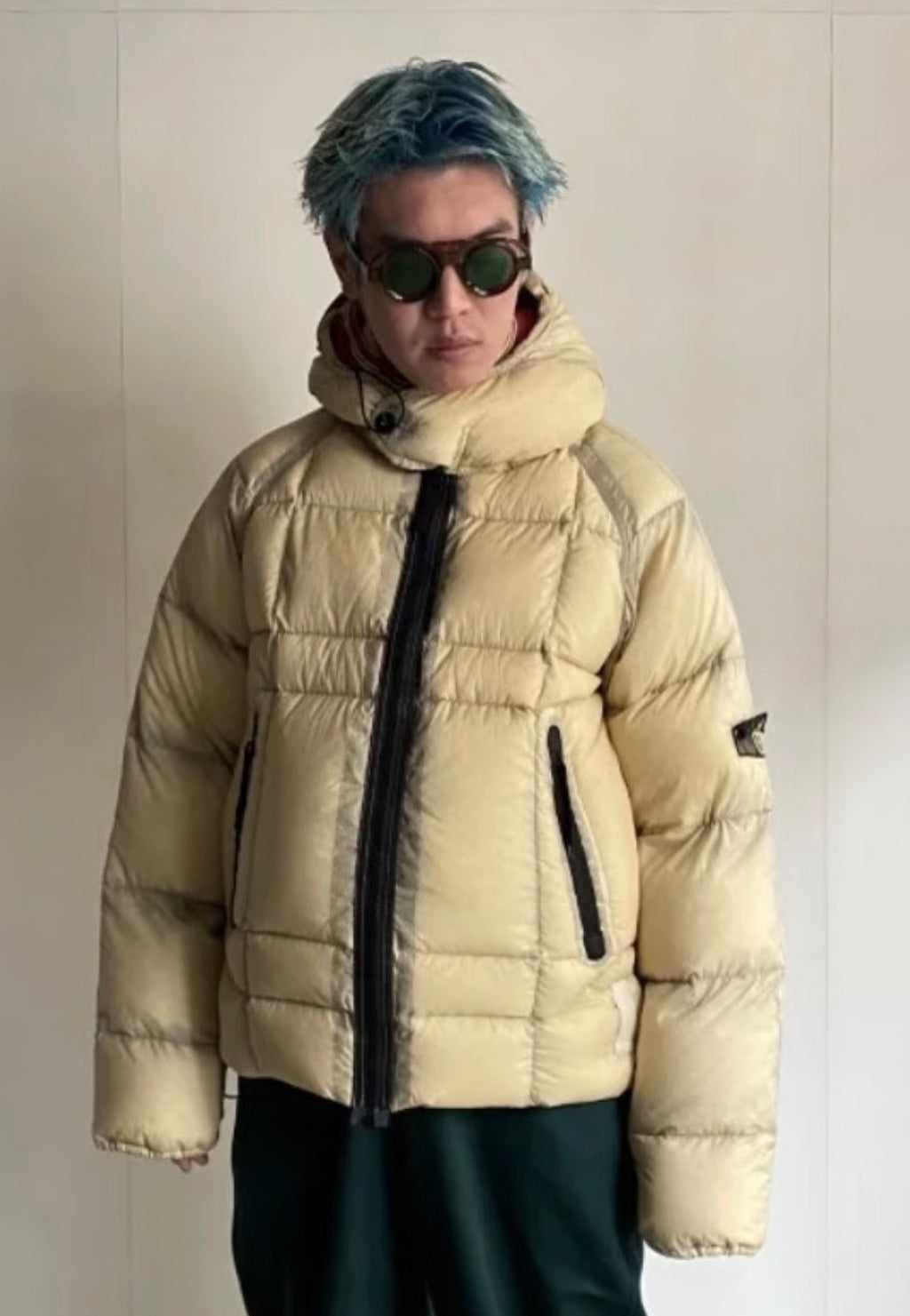 Stone Island Black Zipper Mesh Island Logo Hooded Down Jacket