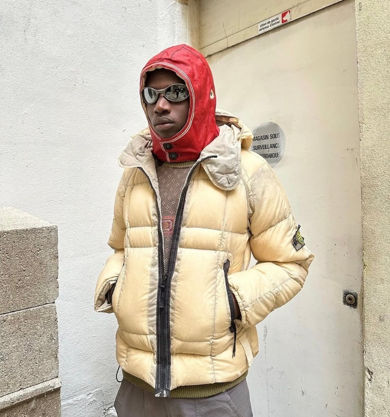 Stone Island Black Zipper Mesh Island Logo Hooded Down Jacket