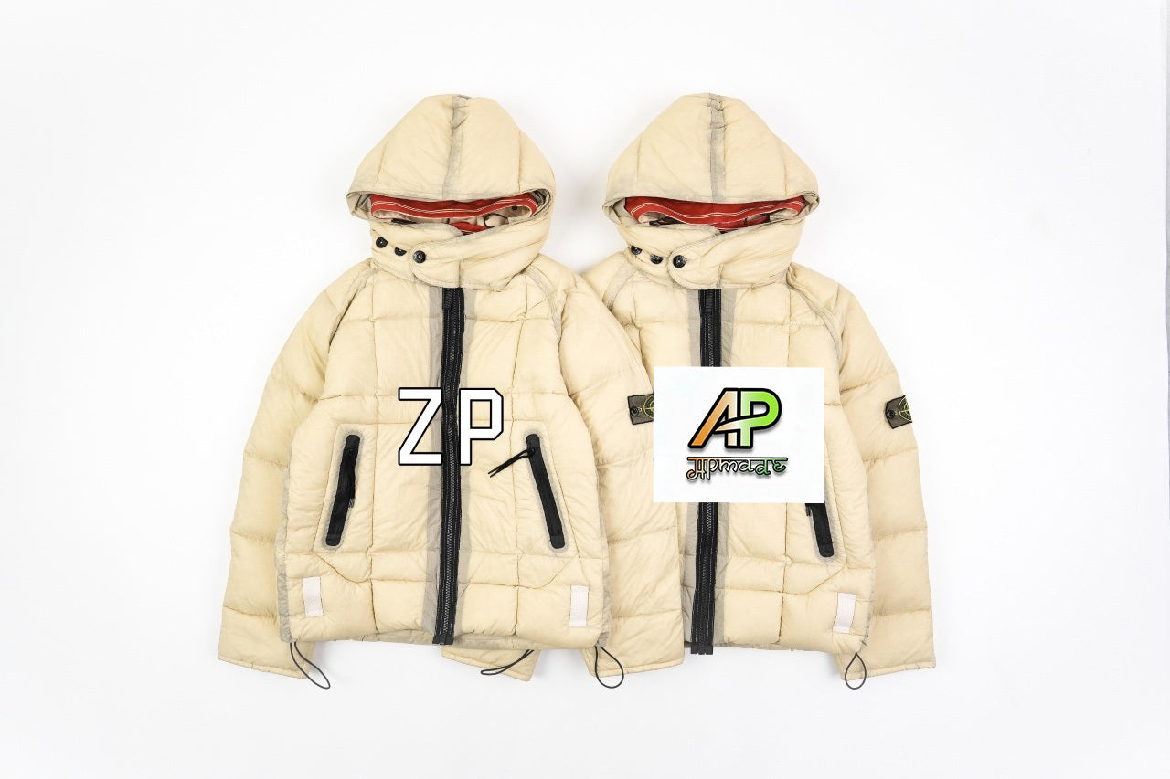 Stone Island Black Zipper Mesh Island Logo Hooded Down Jacket