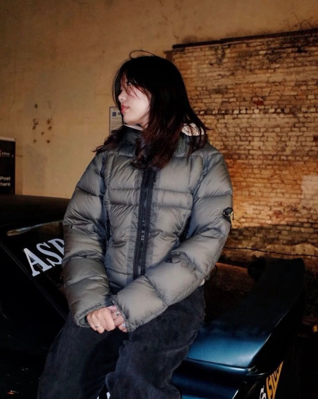 Stone Island Black Zipper Mesh Island Logo Hooded Down Jacket