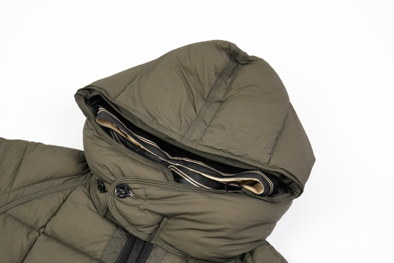 Stone Island Black Zipper Mesh Island Logo Hooded Down Jacket