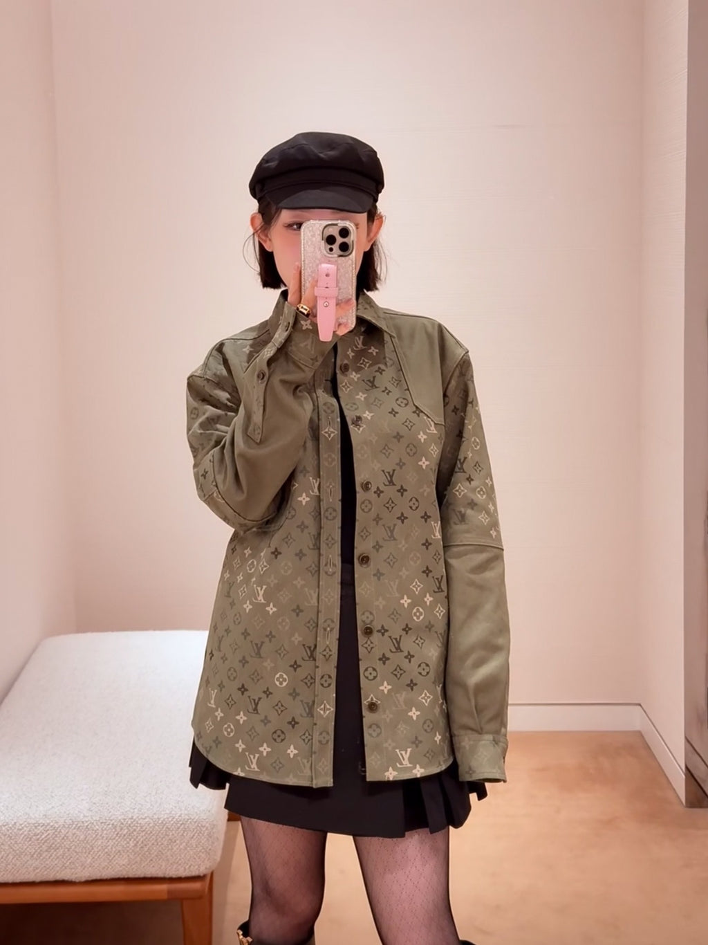 Louis Vuitton Lapel Collar All-over Print Workwear-style Jacket Shirt