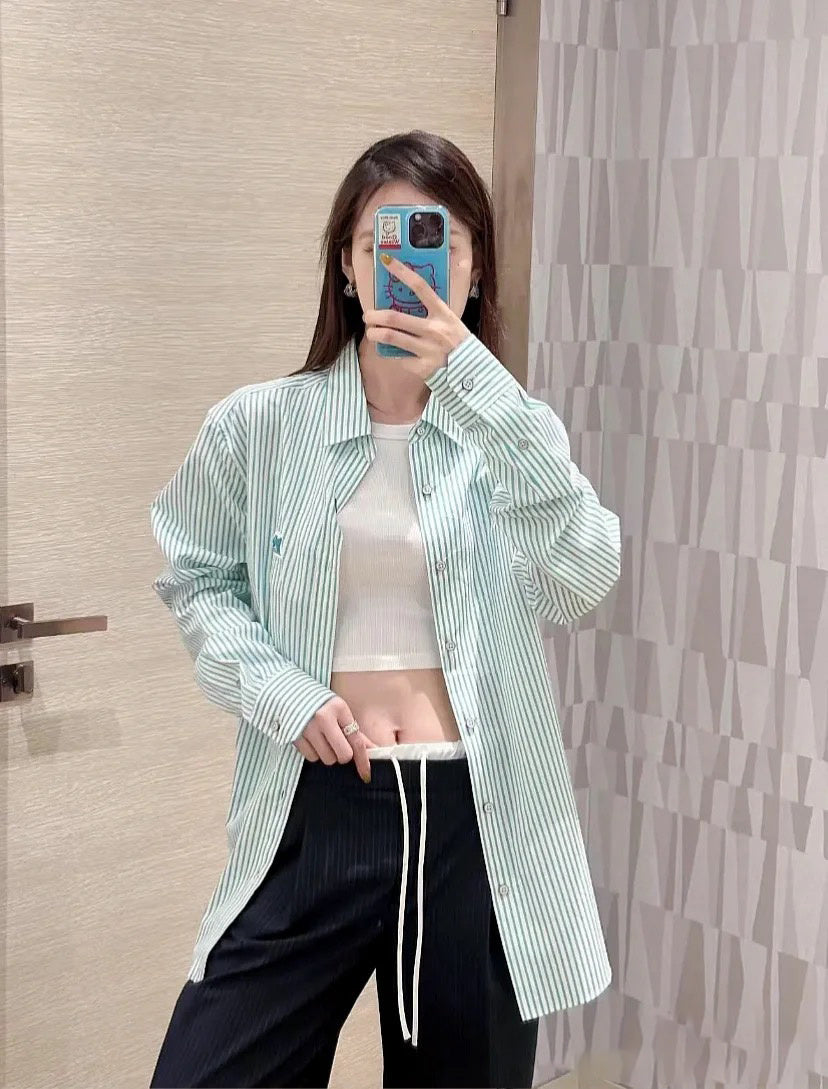 Louis Vuitton Logo Patch Striped Shirt