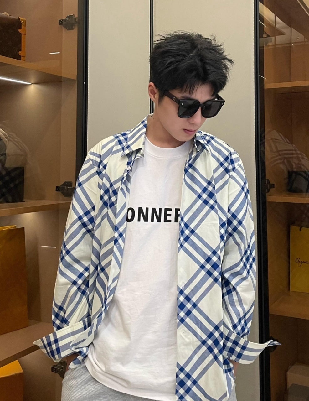 Burberry Blue and White Check Shirt