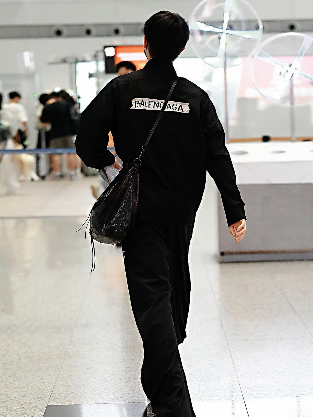 Balenciaga 26SS Solid Color Collared Long-Sleeve Shirt with Plastisol Print