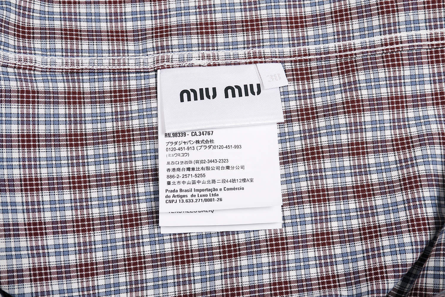 Miu Miu Check Cotton Long-sleeved Shirt