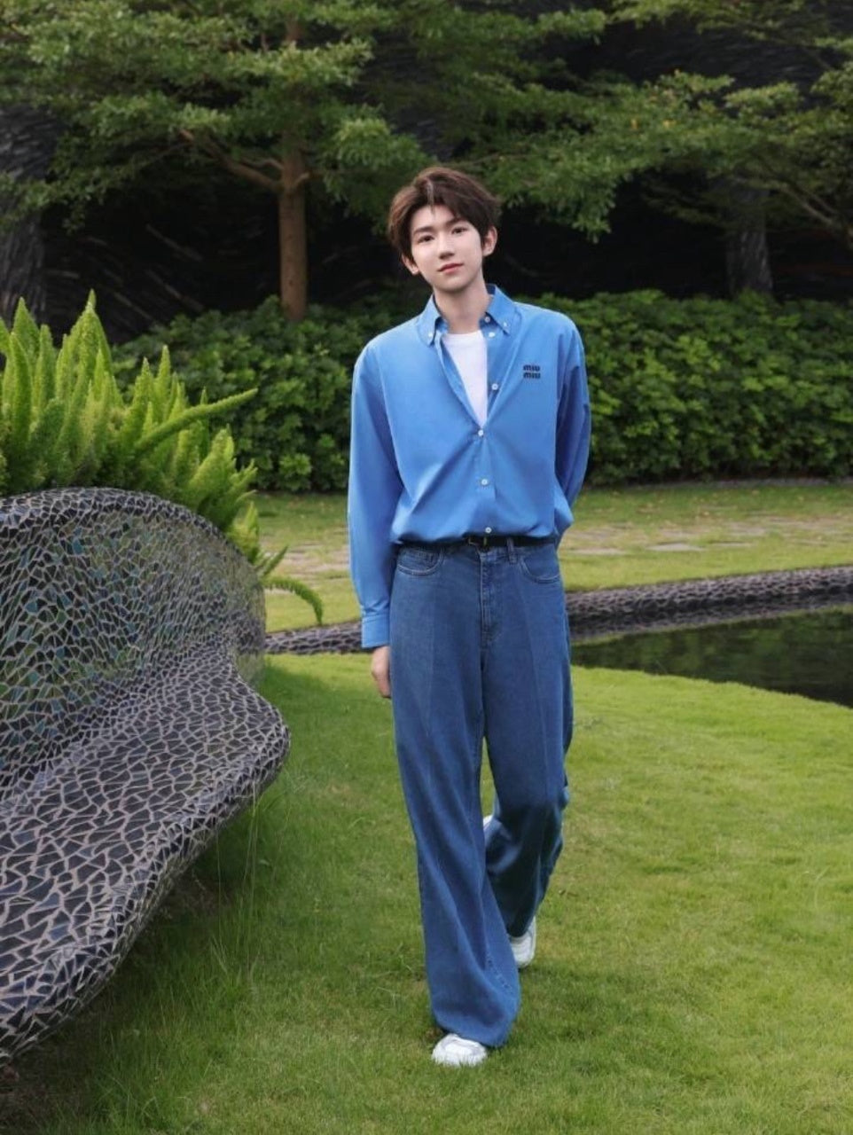 Miu Miu Klein Blue Embroidered Shirt