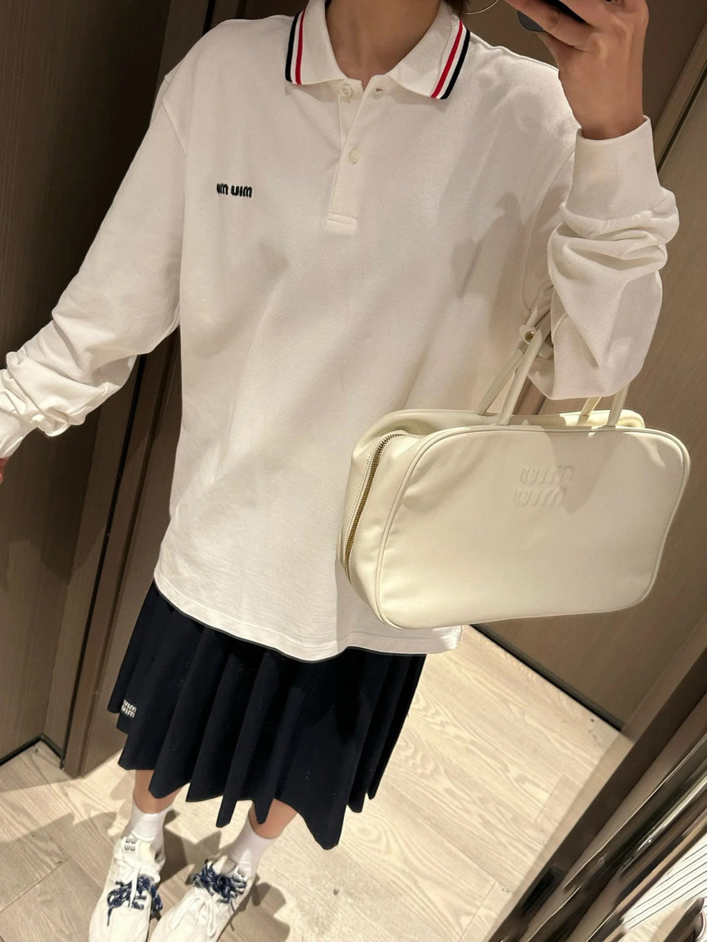Miu Miu Solid Color Embroidered Long-sleeved Polo Shirt