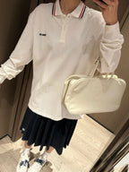 Miu Miu Solid Color Embroidered Long-sleeved Polo Shirt