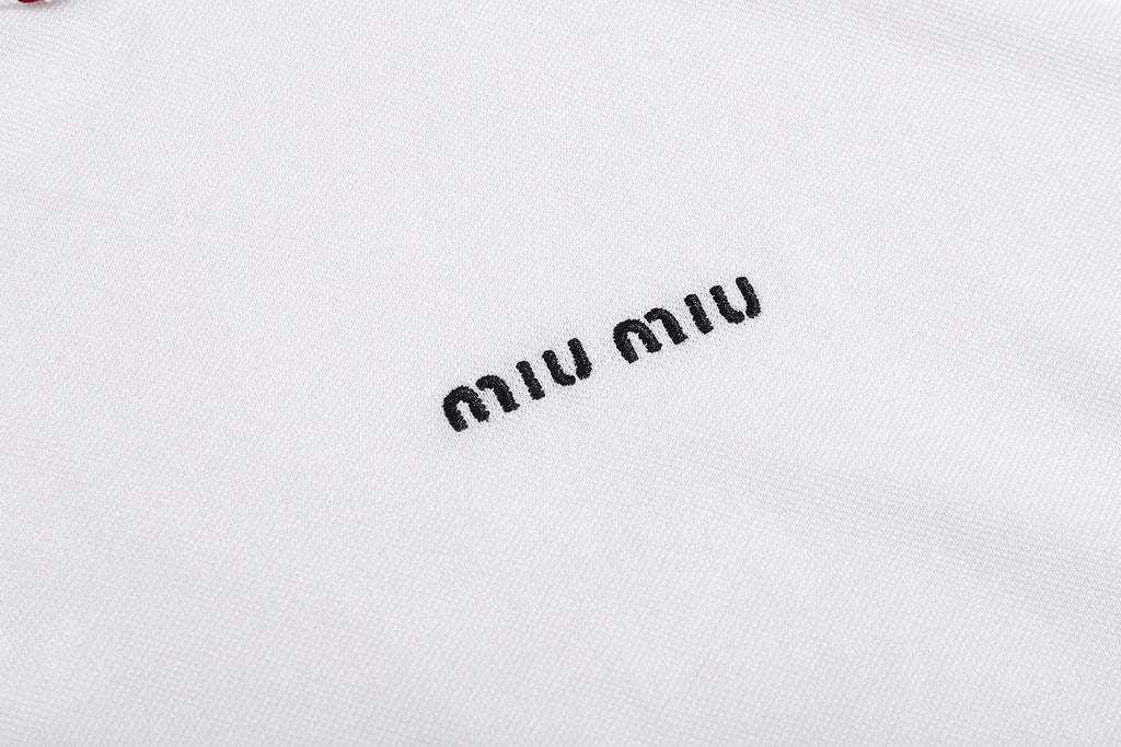 Miu Miu Solid Color Embroidered Long-sleeved Polo Shirt