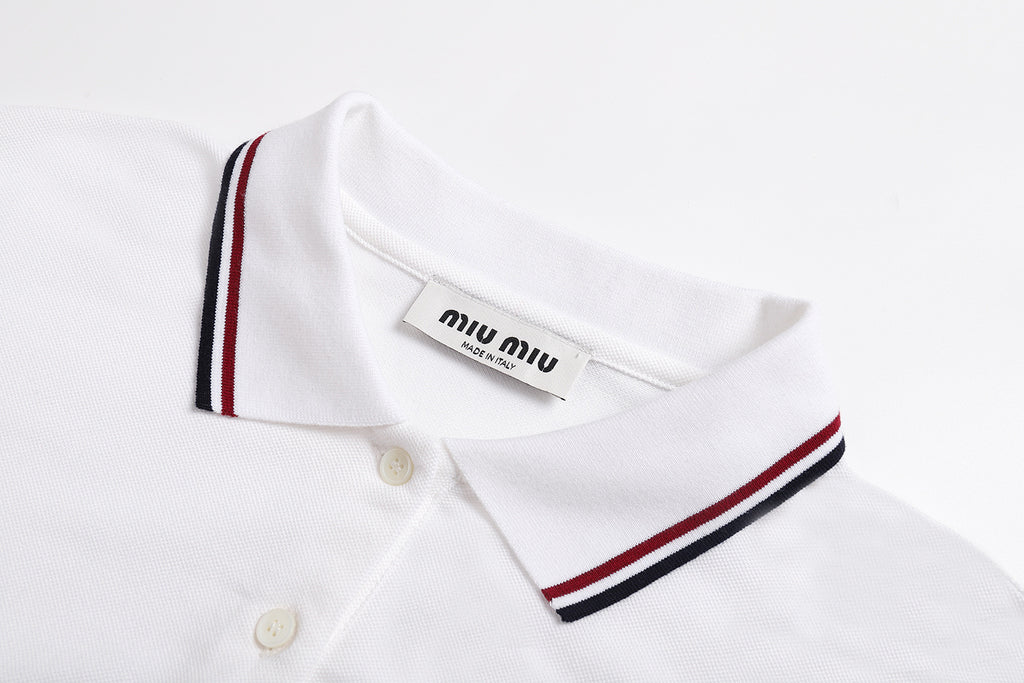 Miu Miu Solid Color Embroidered Long-sleeved Polo Shirt