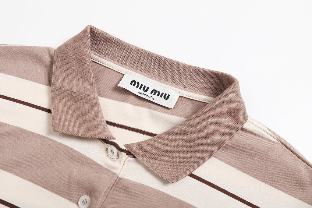 Miu Miu Striped Cotton Jersey Long-sleeved Polo Shirt