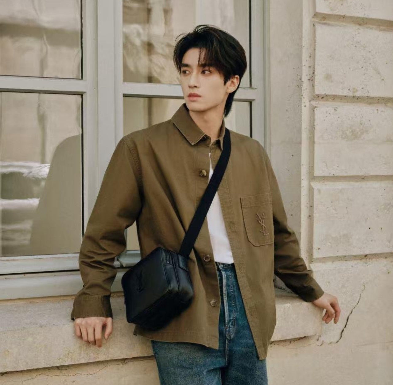 Saint Laurent New Embroidered Button-Down Lapel Shirt