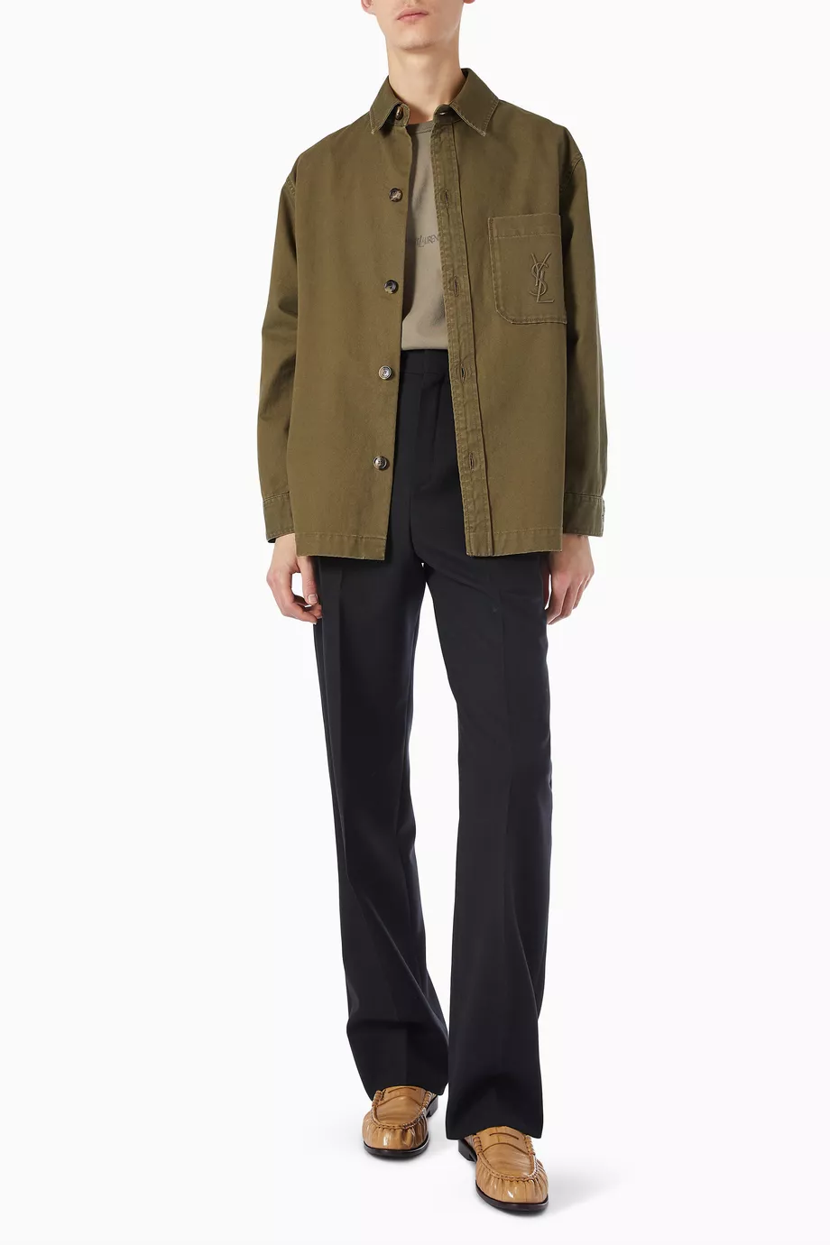 Saint Laurent New Embroidered Button-Down Lapel Shirt