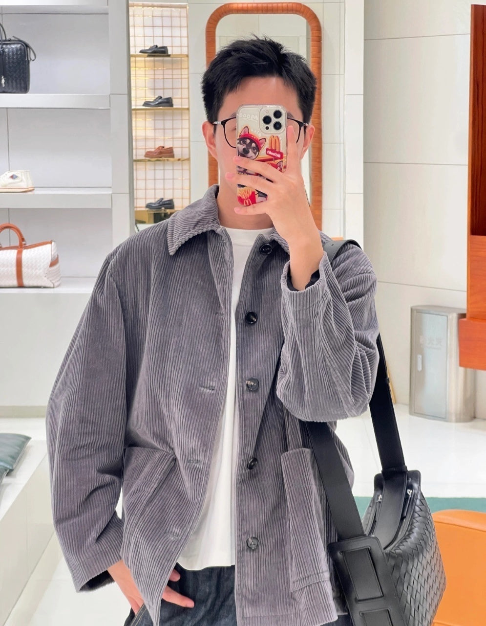 Bottega Veneta Gray Corduroy Duffle Coat