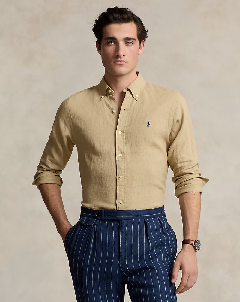 Ralph Lauren Pony Logo Linen Long-sleeved Shirt