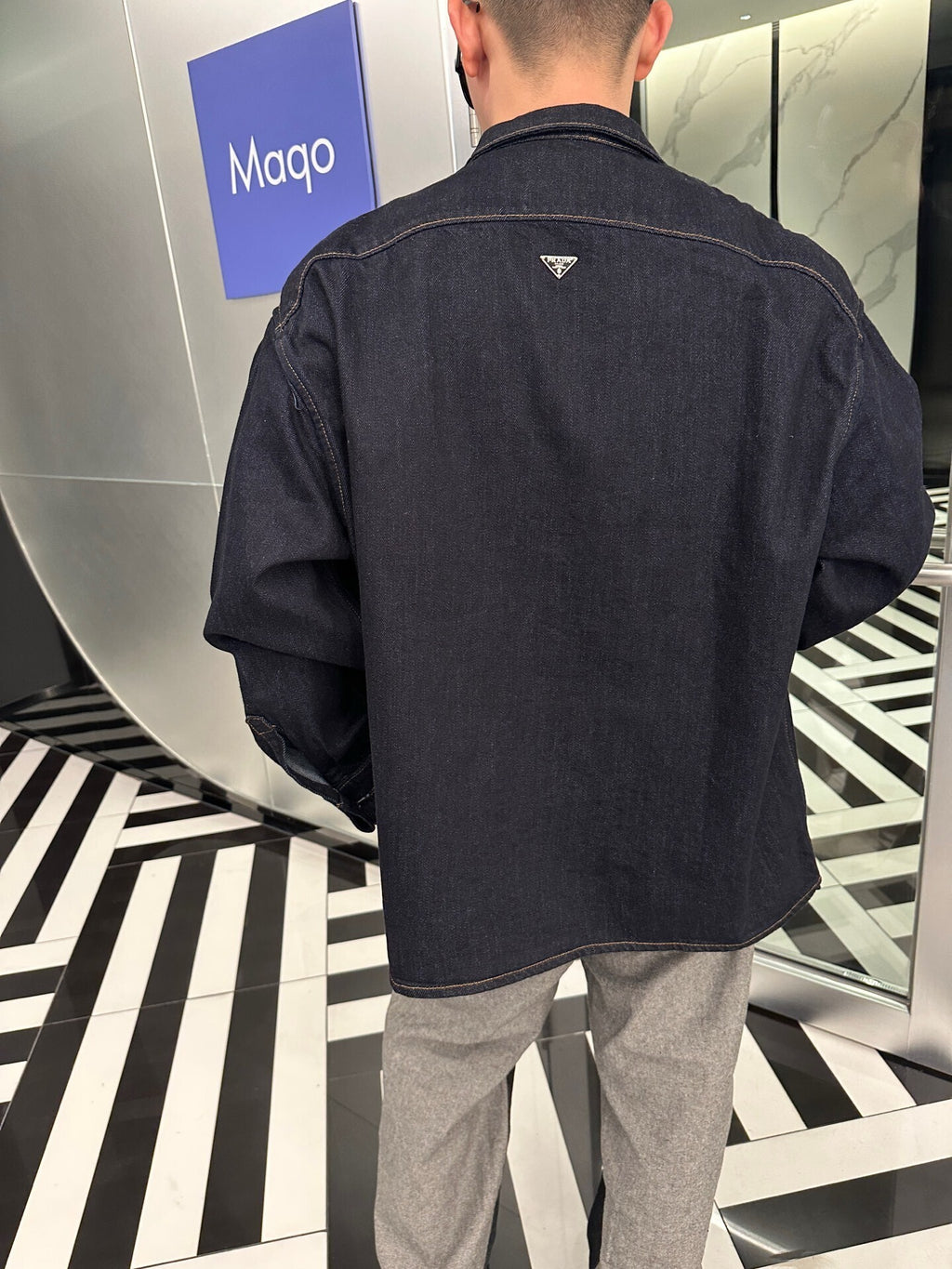 Prada Collared Loose Long-Sleeved Denim Jacket