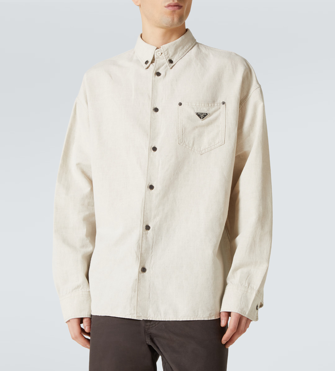 Prada Solid Color Single-Breasted Logo Long Sleeve Shirt