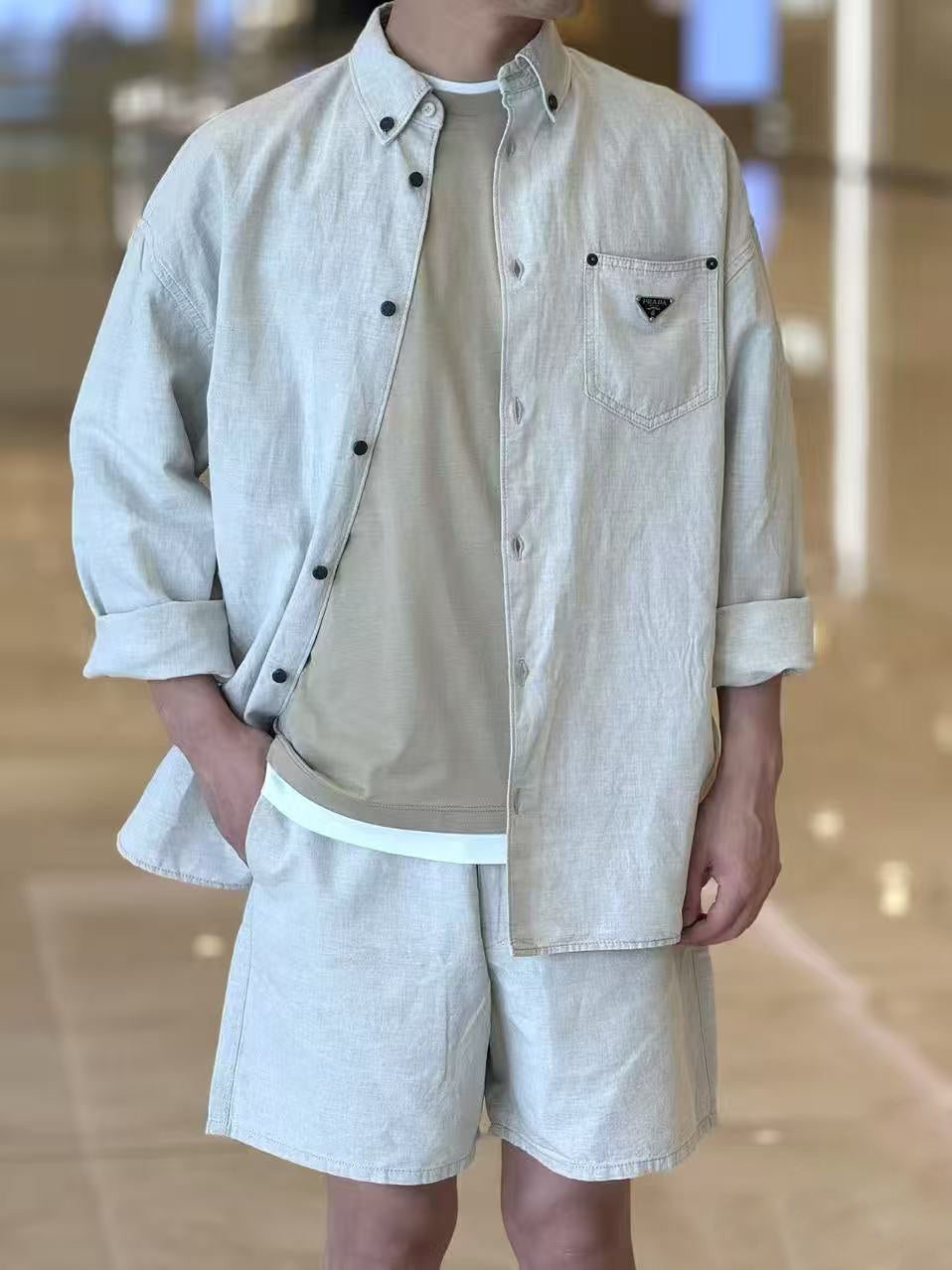 Prada Solid Color Single-Breasted Logo Long Sleeve Shirt