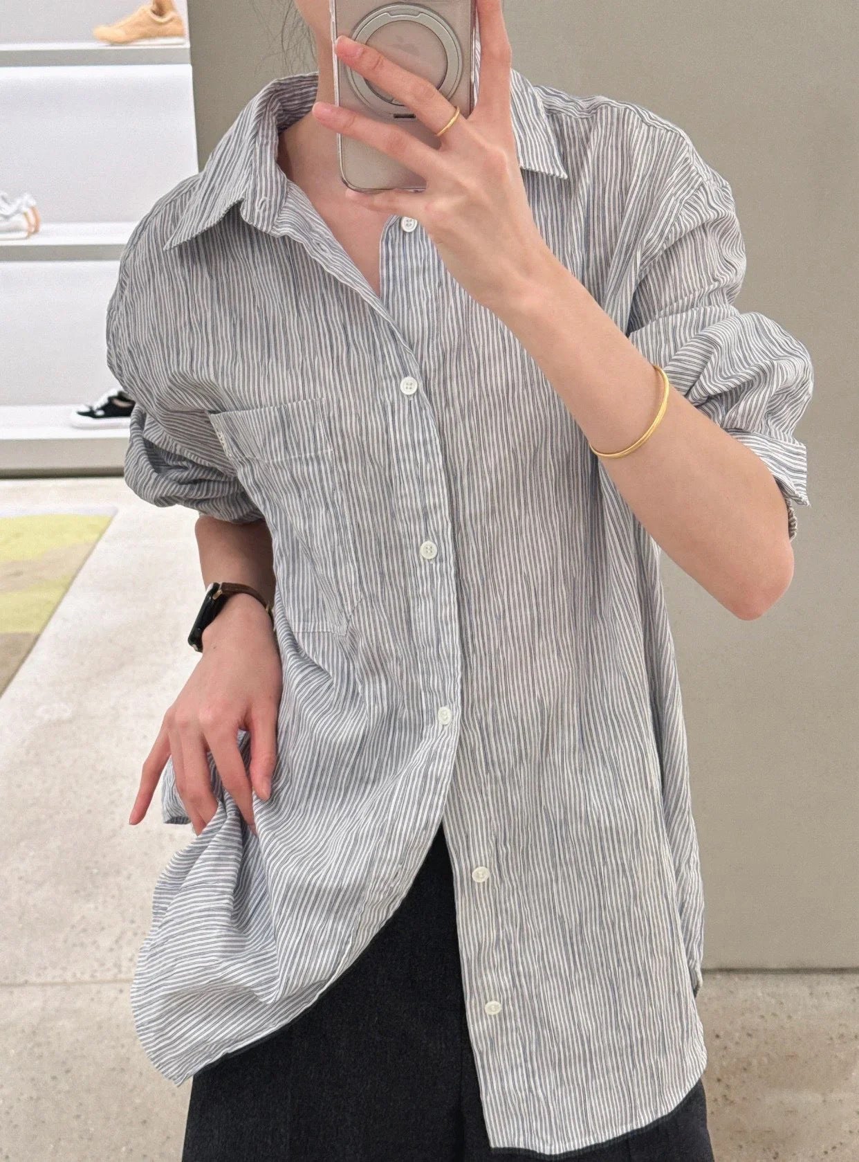 Loewe Lightweight Textured Striped Embroidered Shirt