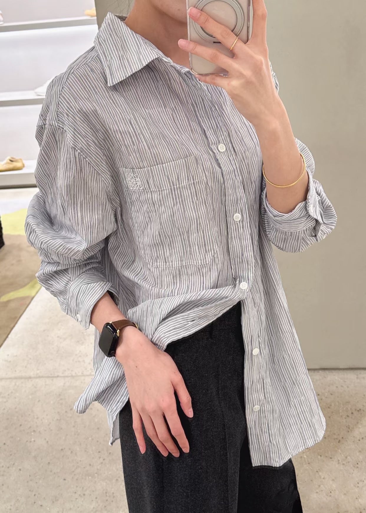 Loewe Lightweight Textured Striped Embroidered Shirt