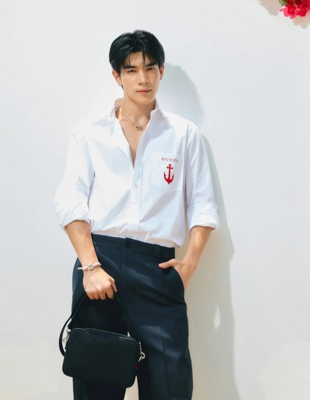 Gucci Long-sleeved Shirt with Lettering and Anchor Embroidery