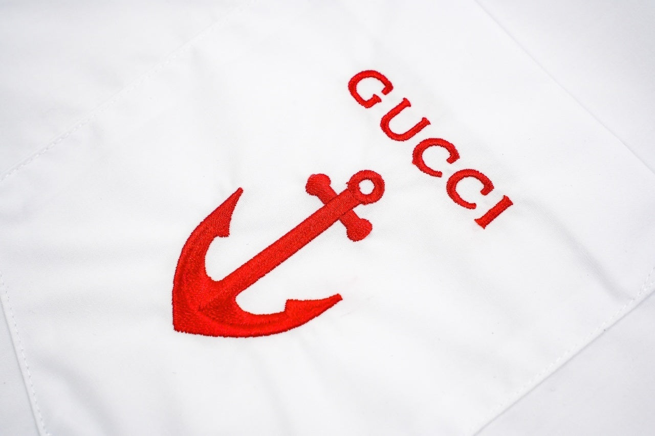 Gucci Long-sleeved Shirt with Lettering and Anchor Embroidery