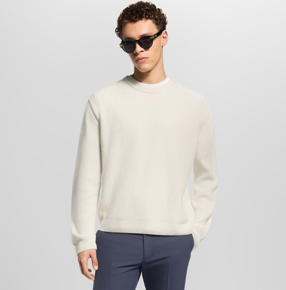 Louis Vuitton Chunky Knit Ribbed White Sweater