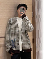 Louis Vuitton Plaid V-neck Cardigan Long-sleeved Sweater