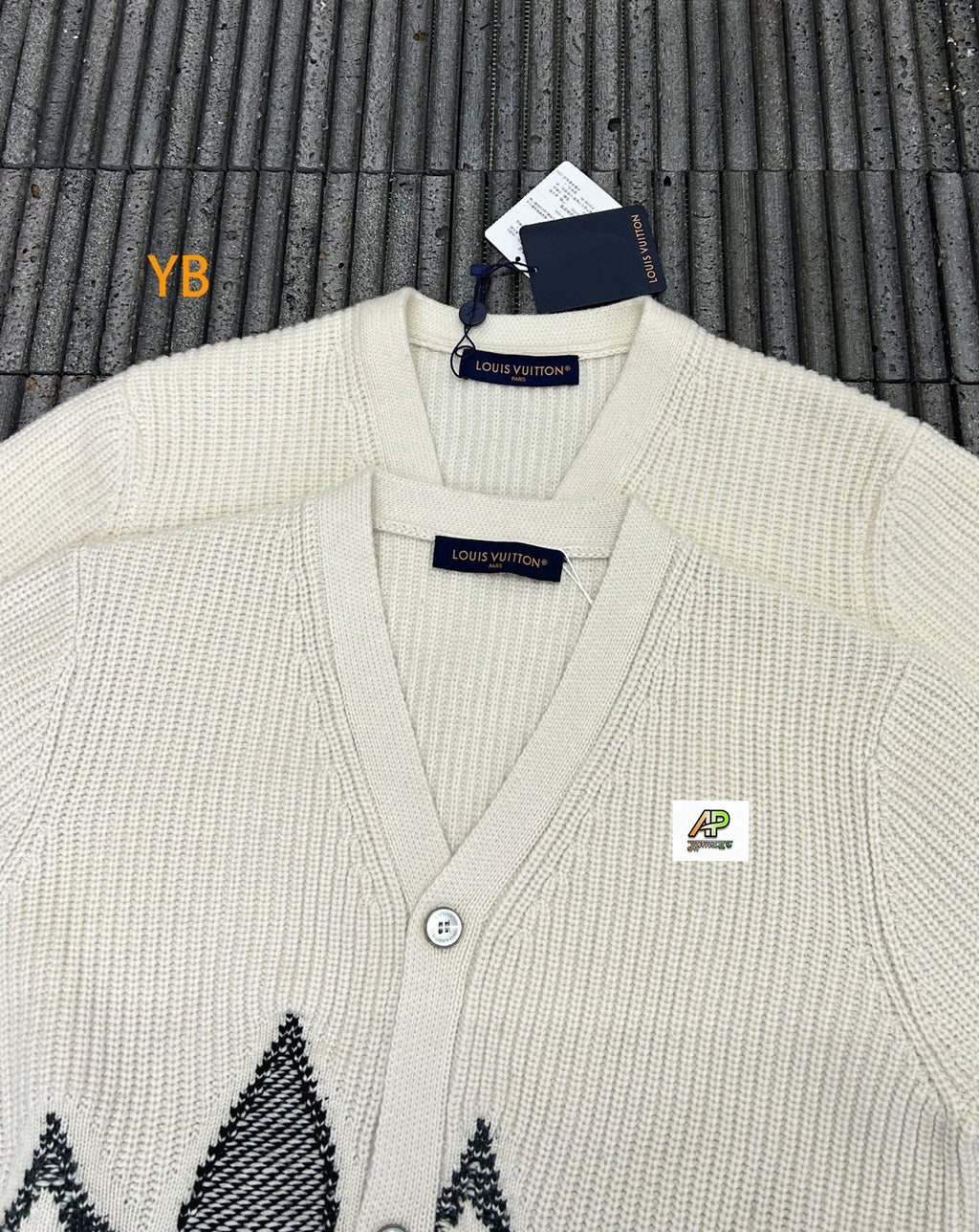 Louis Vuitton Knitted Cardigan Wool Blend Jacquard Long Sleeves