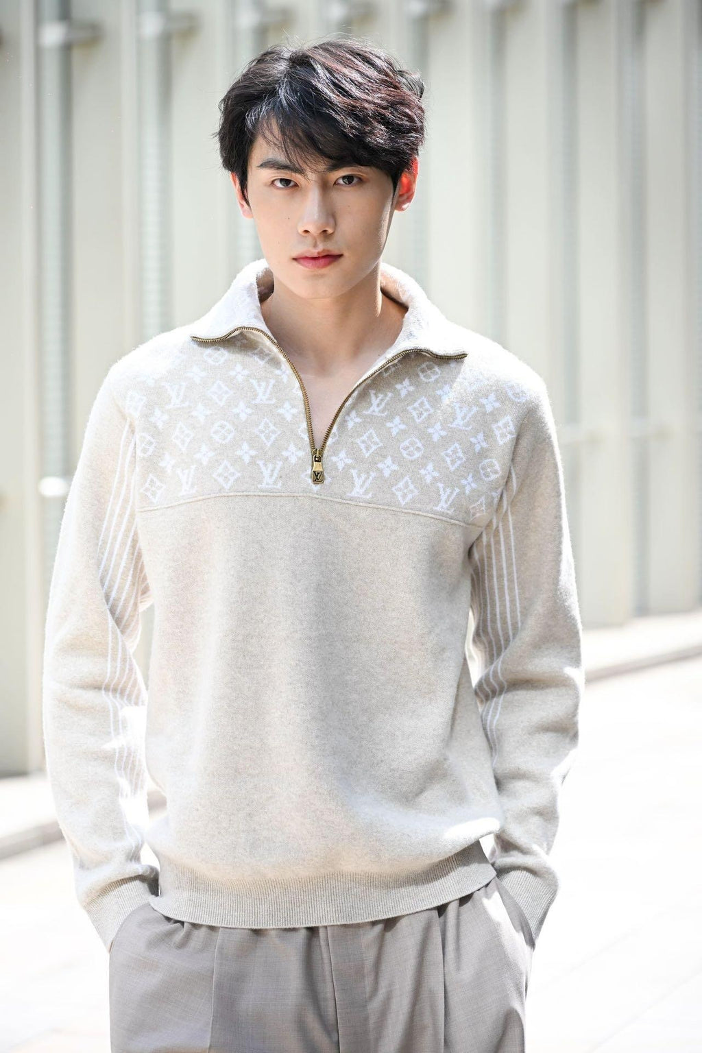Louis Vuitton Jacquard Logo Half-Zip Knit Sweater