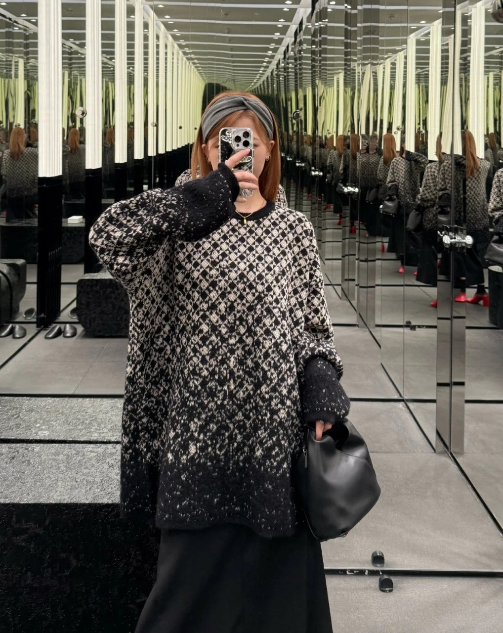 Louis Vuitton MM6 Snowflake Pixel Plaid Crew Neck Sweater