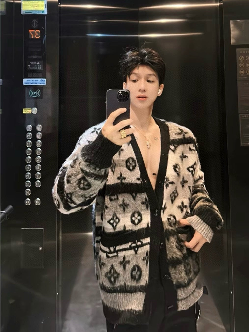 Louis Vuitton Mohair Knit Jacquard Cardigan