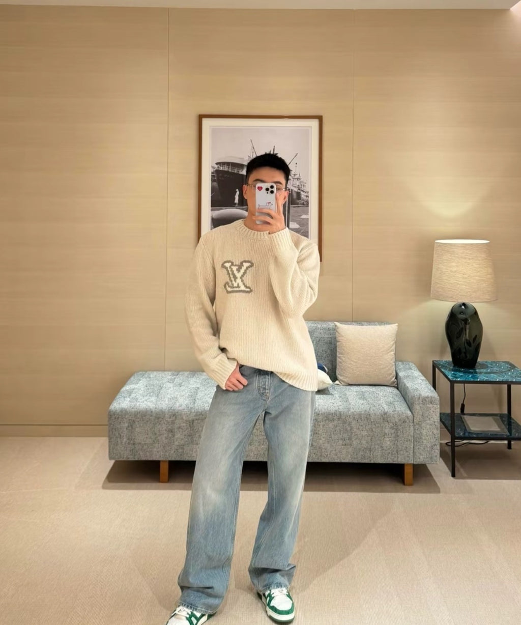 Louis Vuitton Solid Color Letter Intarsia Pullover Sweater